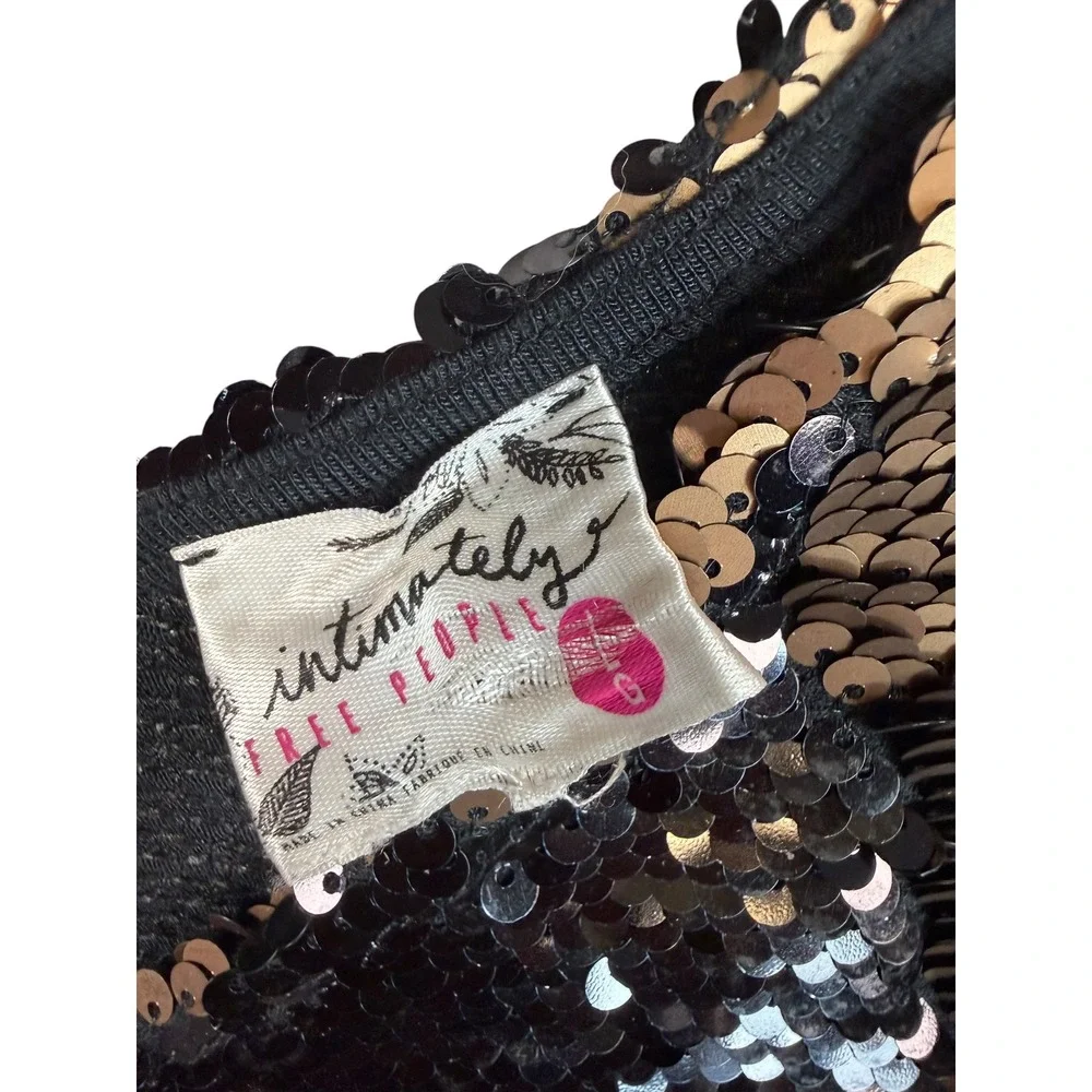 Intimately Free People Sequin Lace Trim Camisole Top Black Gold Large V-Neck